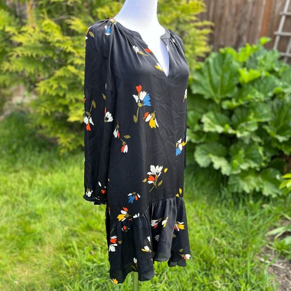 Joie Agrafene Dress Black Silk Floral Asymmetrical Ruffle Short Size Medium - Picture 3 of 15